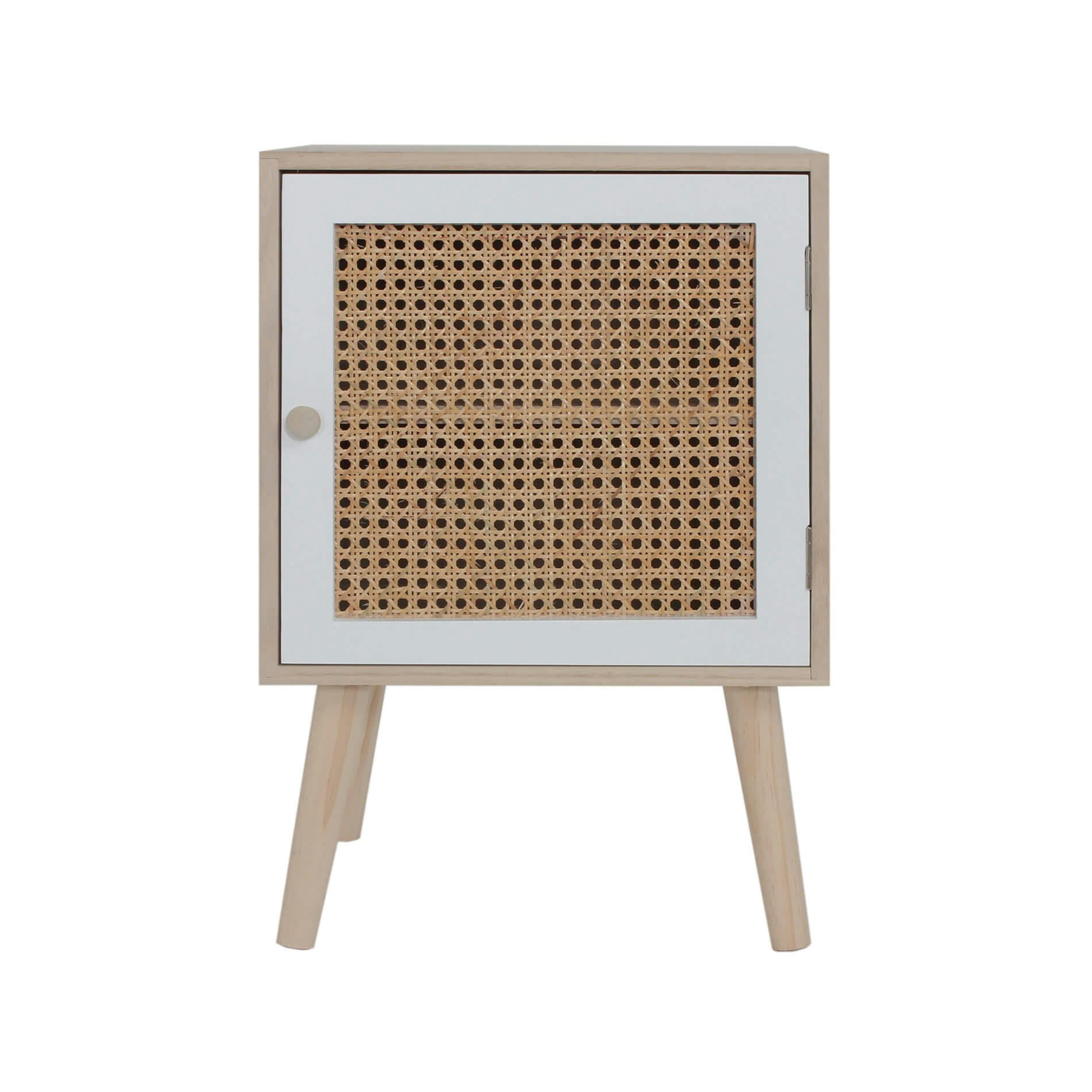 - Table de chevet avec 1 porte en bois marron et rotin