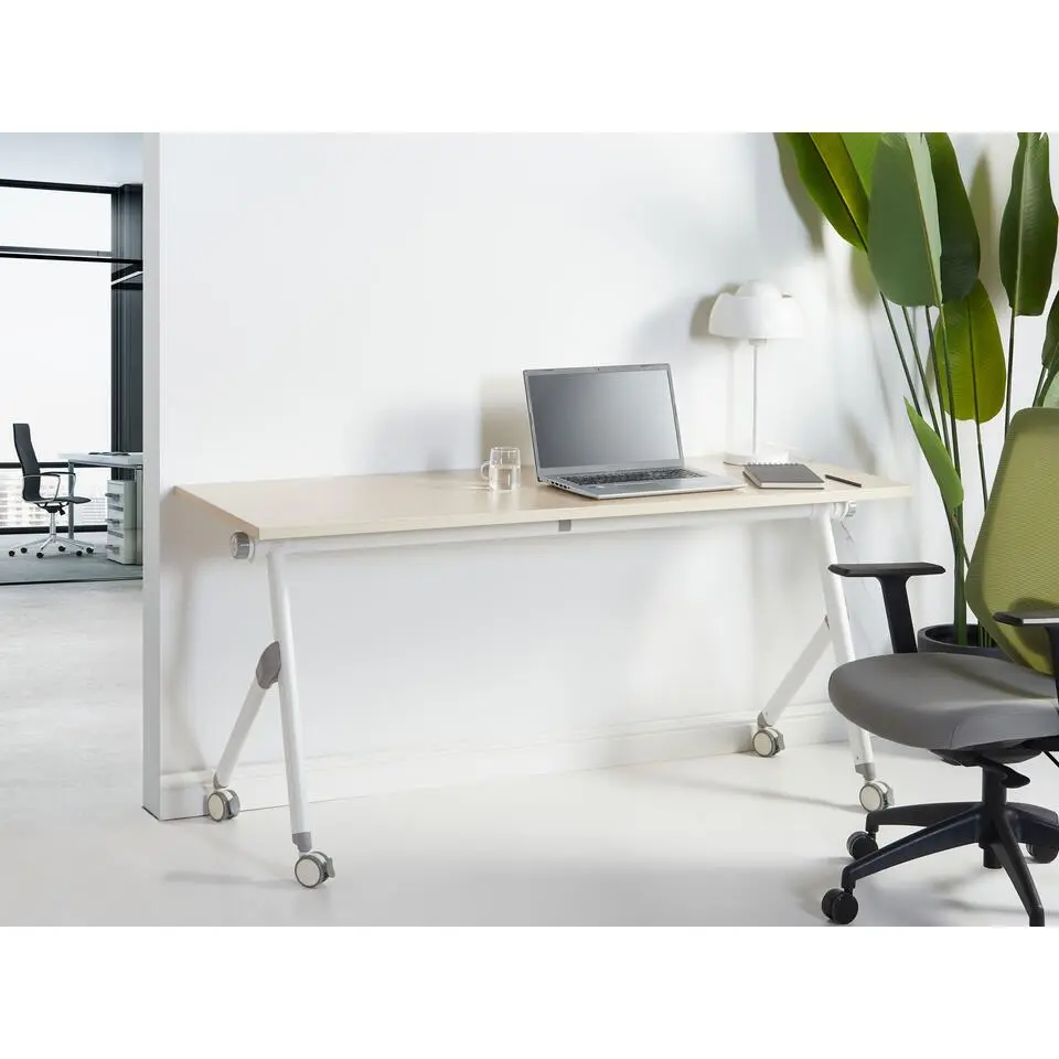 BENDI - Inklapbaar bureau - Lichthout/Wit - 160 x 60 cm - Staal