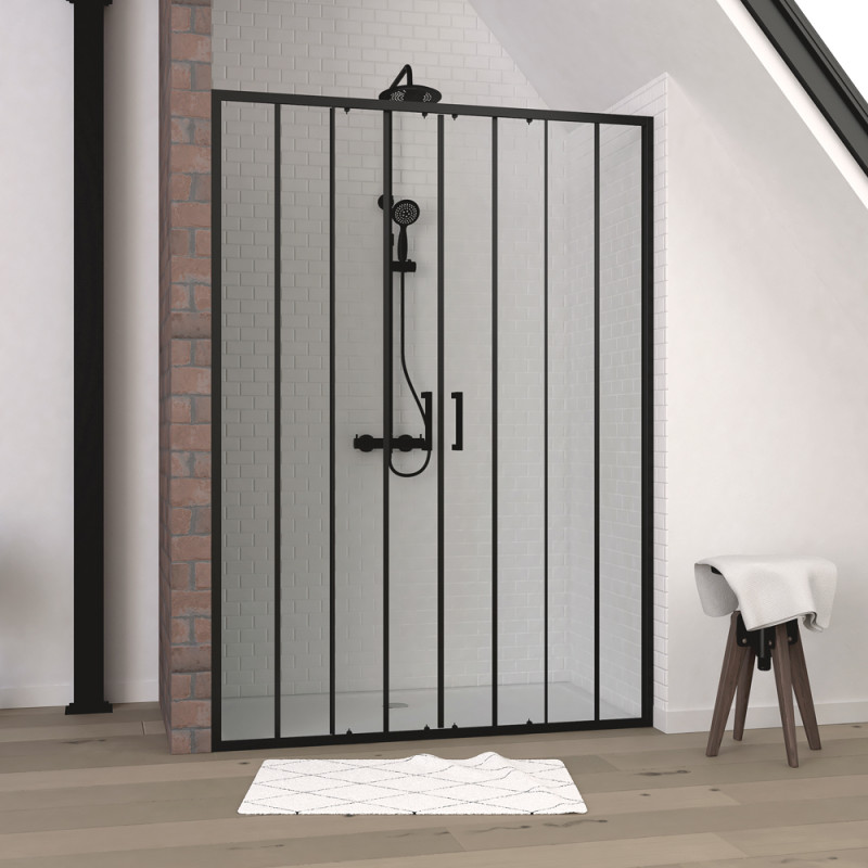 Paroi de douche à double porte coulissante Factor X noire 140 x 200 cm AURLANE