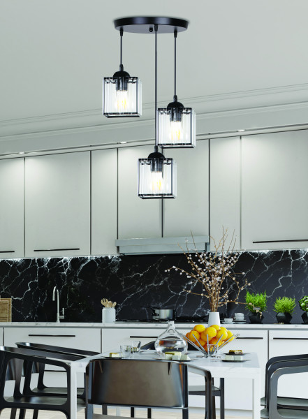 Lampa wisząca Glassia transparentne klosze czarna 3xE27x40W IP20 Candellux