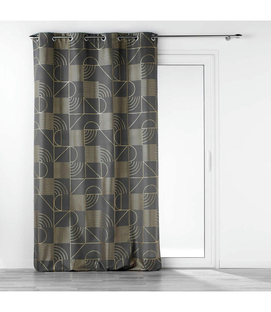 LINÉOR - Rideau métallisé anthracite or 140x260cm