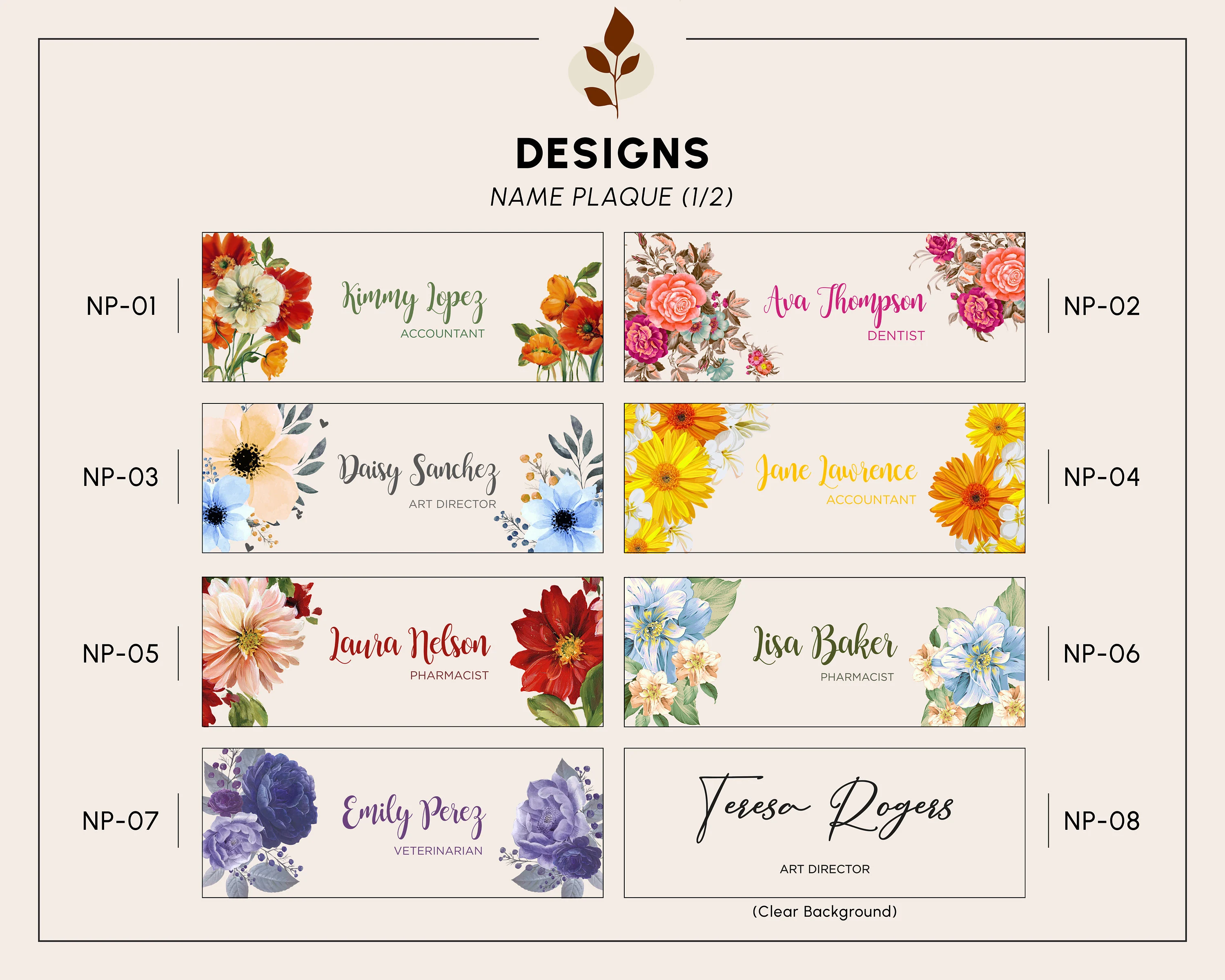 Personalized Acrylic Desk Name Plate: Floral Office Decor