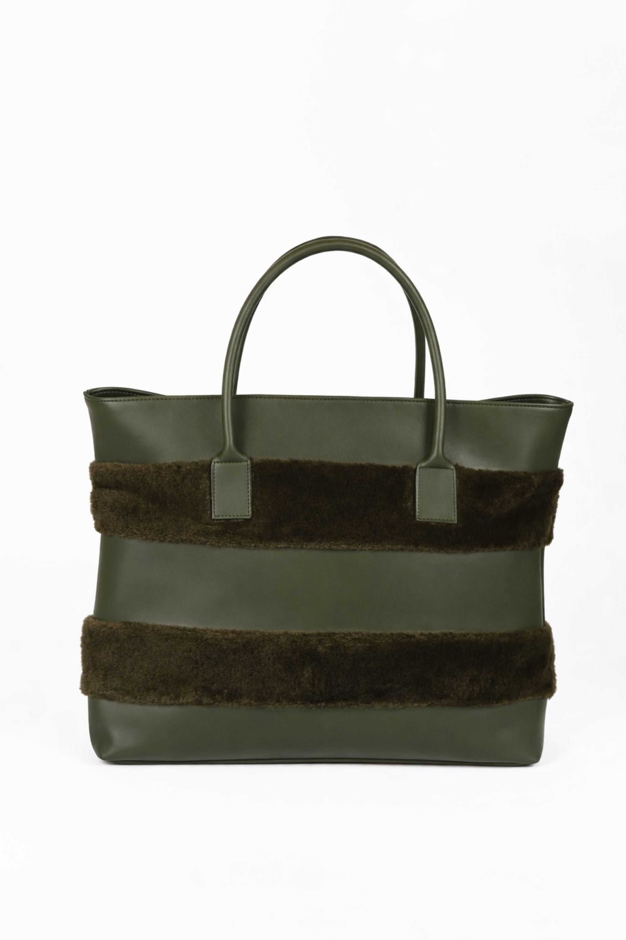 Belissh Oversized Pu Tote Bag with Fur Trim