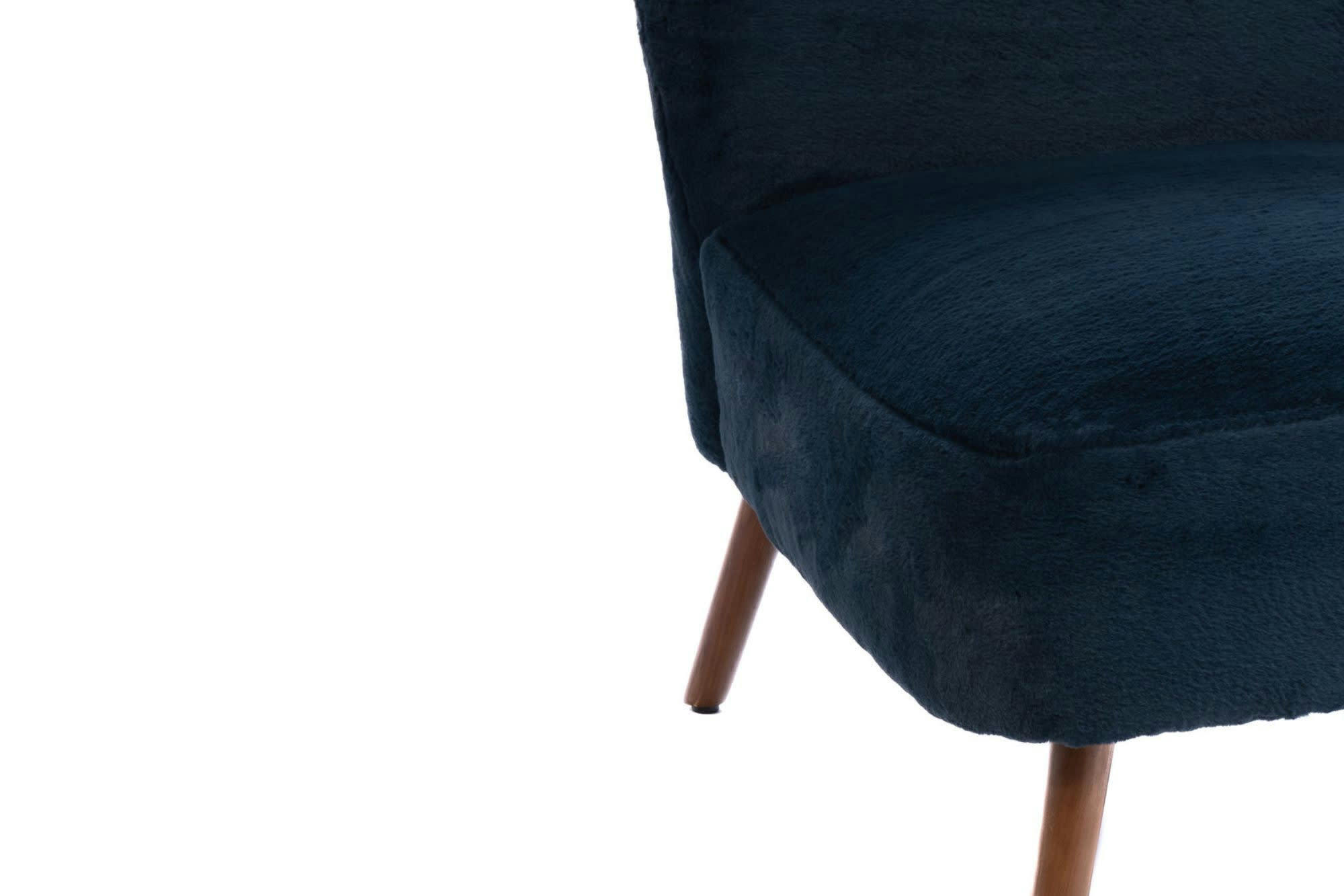 INDIEN - Fauteuil en tissu peluche uni et pieds en bois