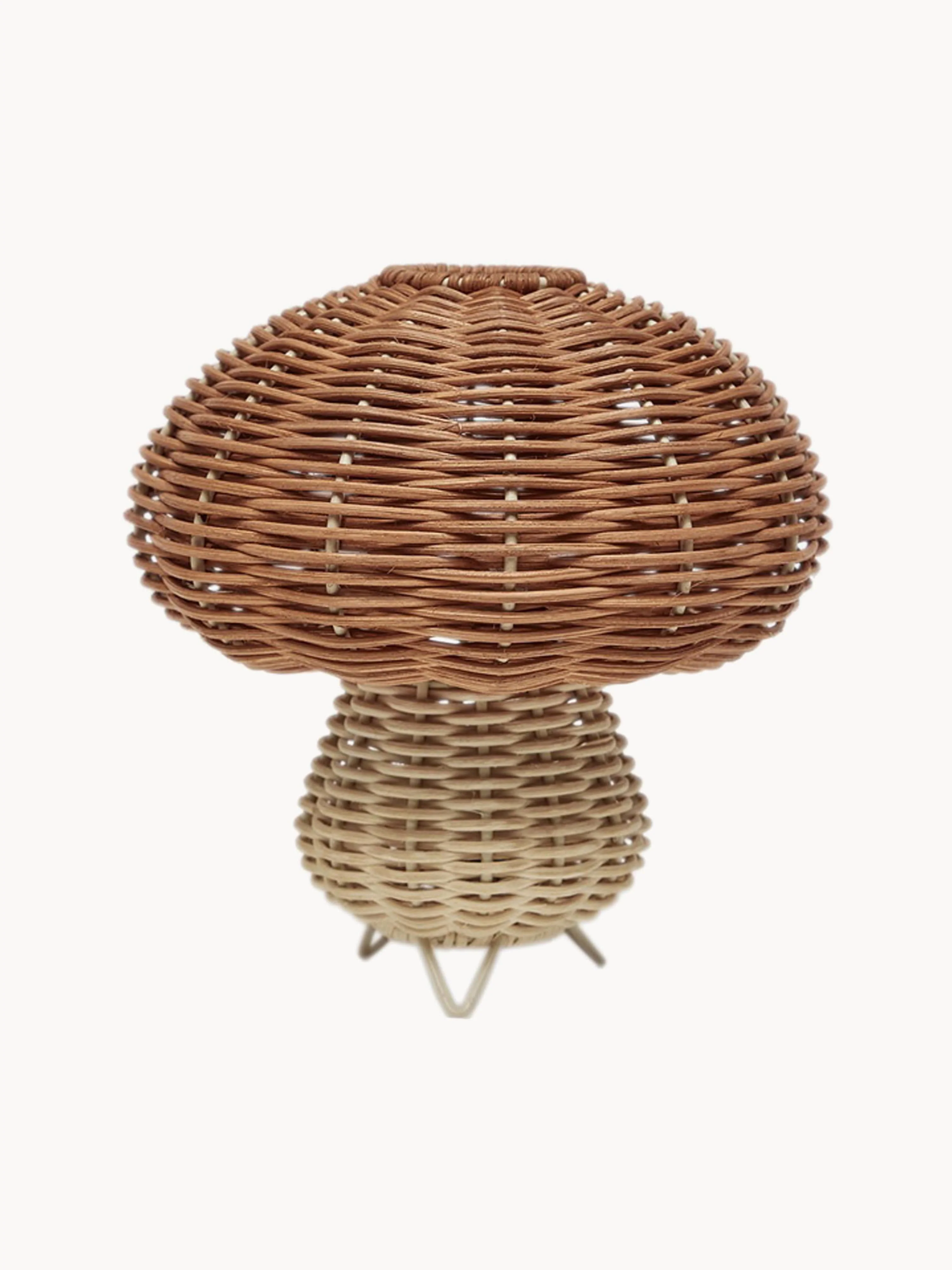 Handgefertigte mobile Tischlampe Mushroom aus Rattan