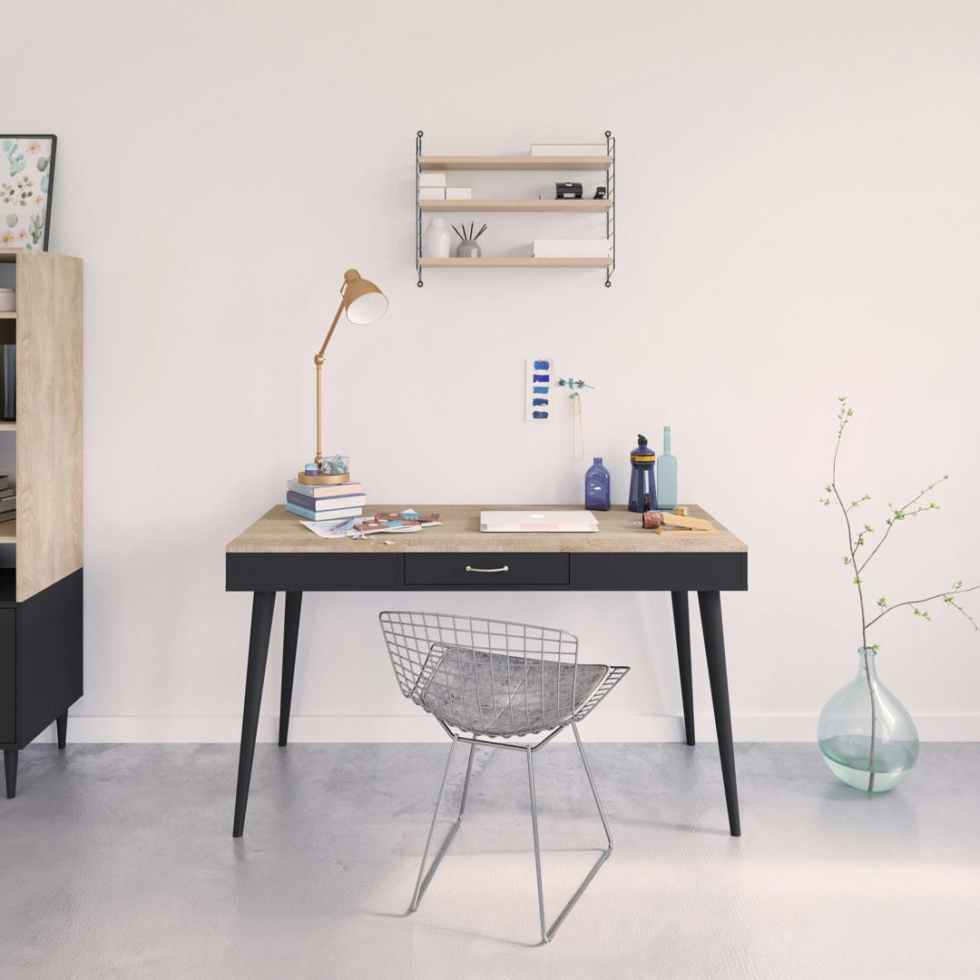 HORIZON - Bureau effet bois noir et chêne naturel