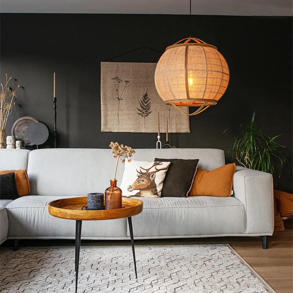 Qazqa hanglamp pascal bruin e27