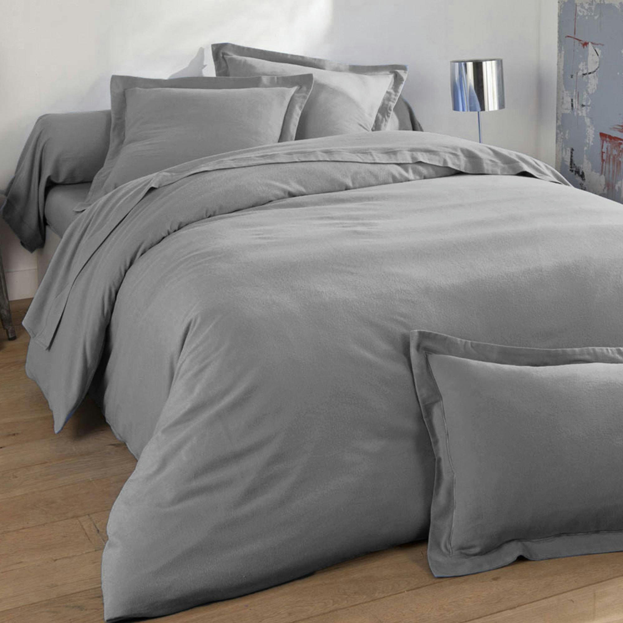 FLANELLE UNIE - Housse de couette 260x240 gris galet en coton