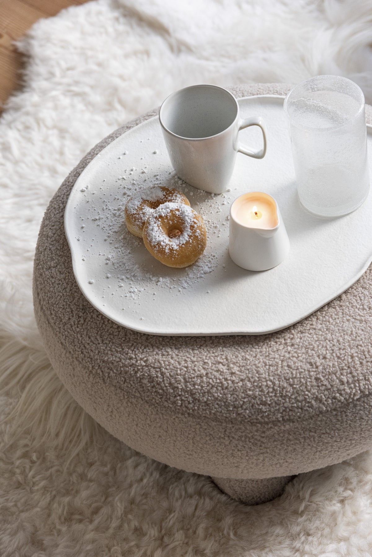 J-Line plateau Rond - dienblad - metaal - wit - small