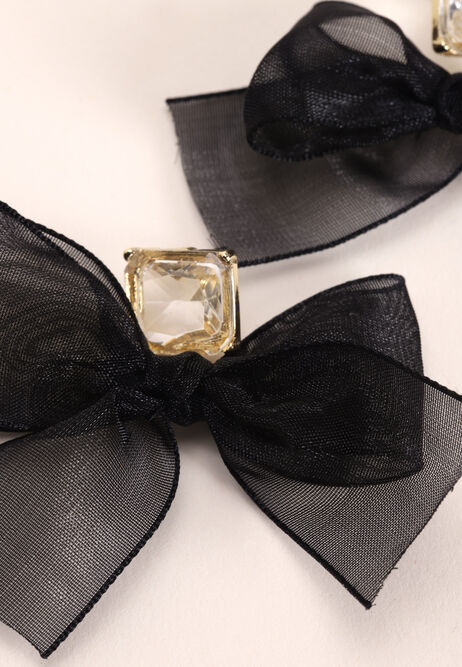 Womens Gold & Black Fabric Bow Drop Earrings