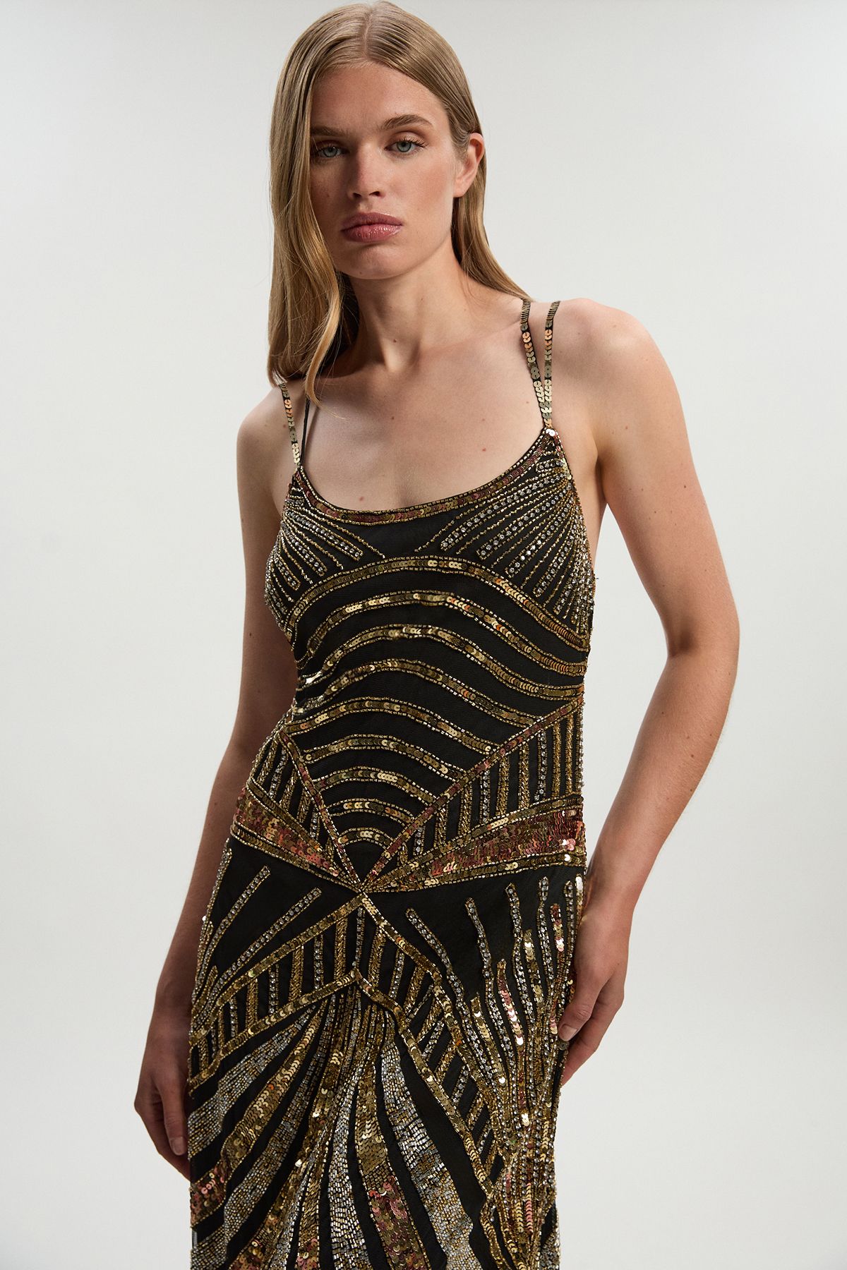 KarenMillen Premium Mirrored Crystal Embellished Woven Prom Dress