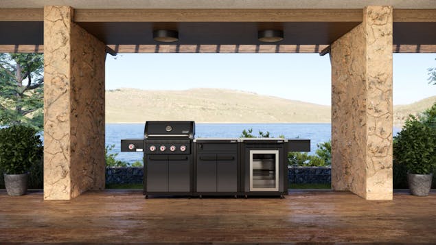 Coleman Revolution&trade; 4 Burner Kitchen with Cupboard and Fridge Modules- Black Matte