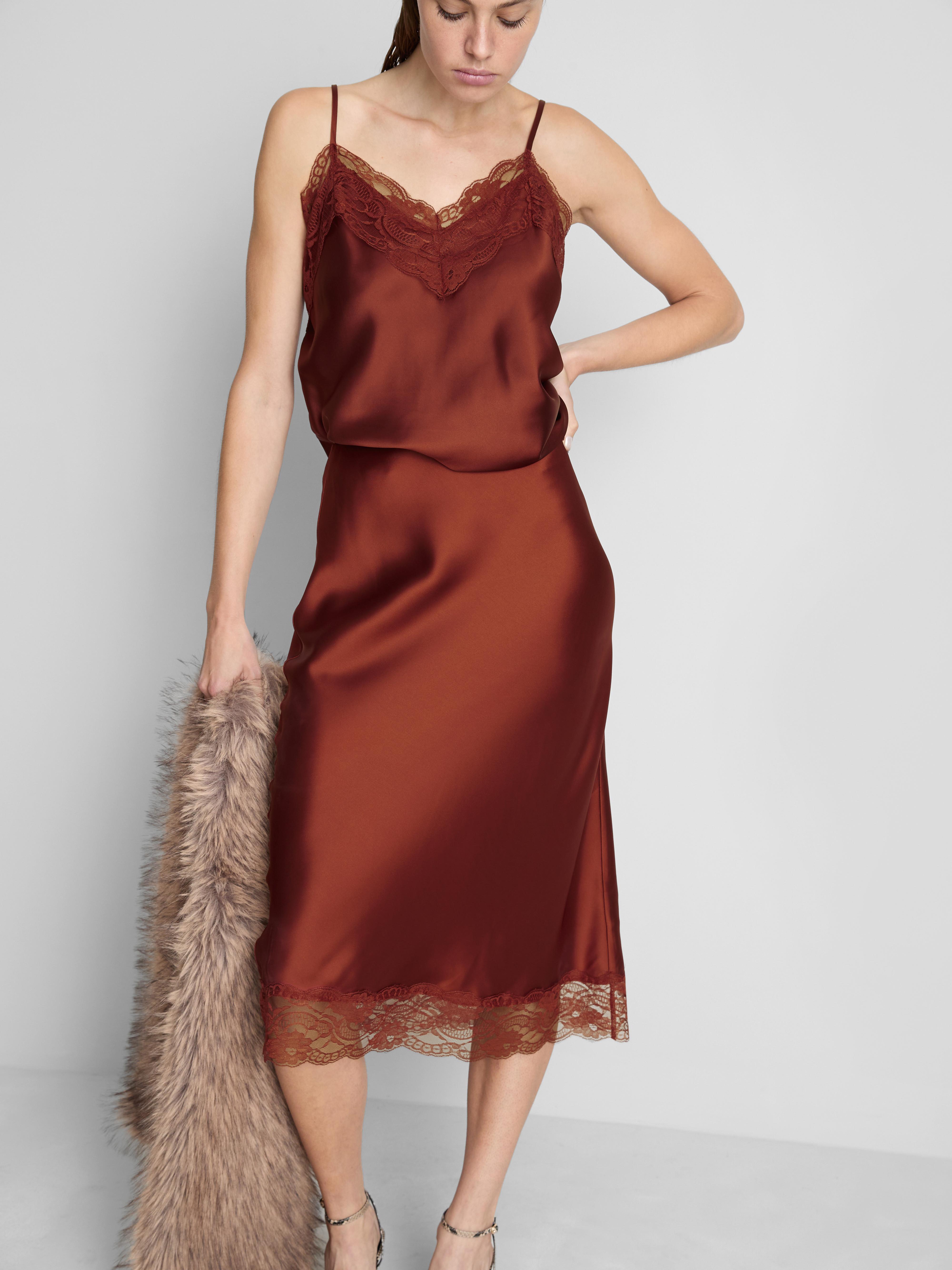 Satin Lace Midi Skirt