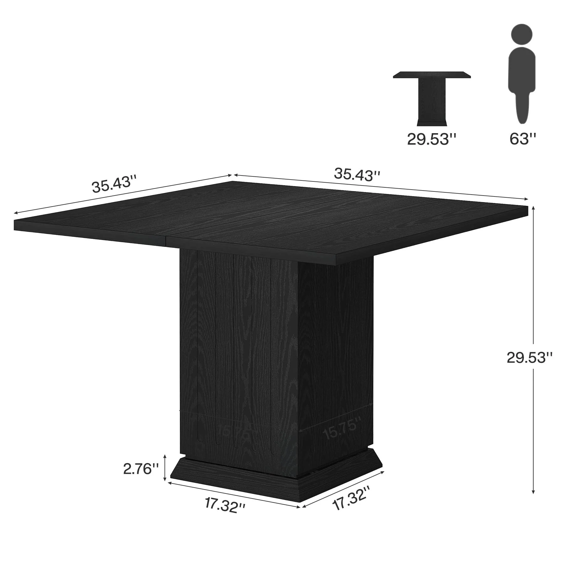 Modern Small Wood Square Dining Table for 4 People