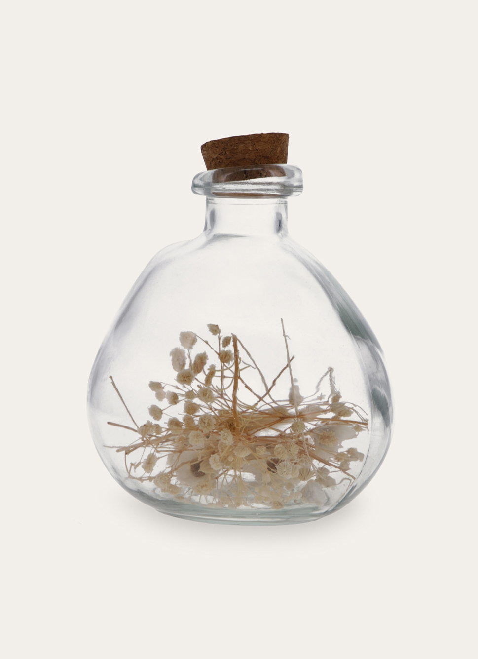 GRANDE BOUTEILLE EN VERRE AVEC FLEURS SÉCHÉES TRANSPARENT