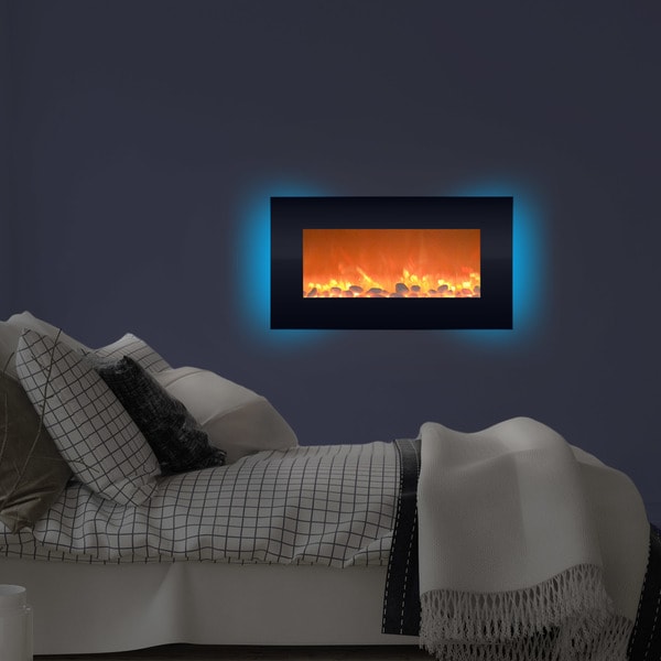 Electric Fireplace- Wall Mounted with 13 Backlight Colors, Adjustable Heat and Remote Control- 31 inch by Northwest (Black)