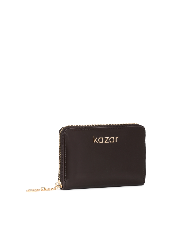 Dark brown lacquered leather wallet