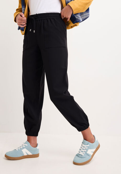 Womens Black Woven Cuffed Joggers