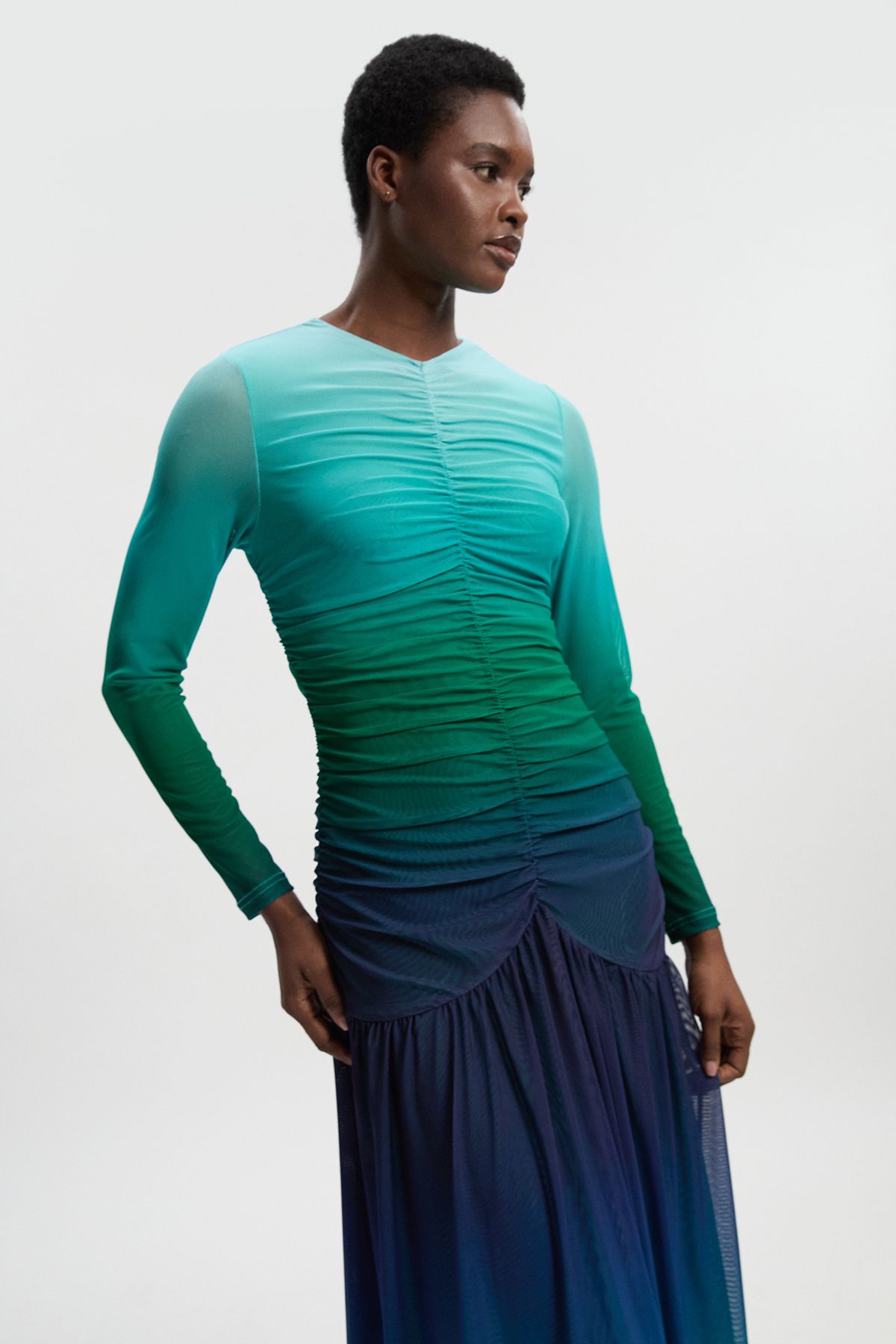 KarenMillen Long Sleeve Ombre Mesh Maxi Dress