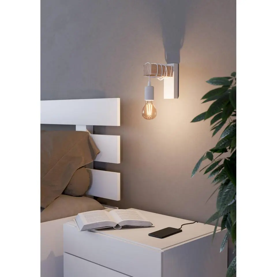 EGLO Townshend Wandlamp - E27 - 21,5 cm - Wit/Bruin