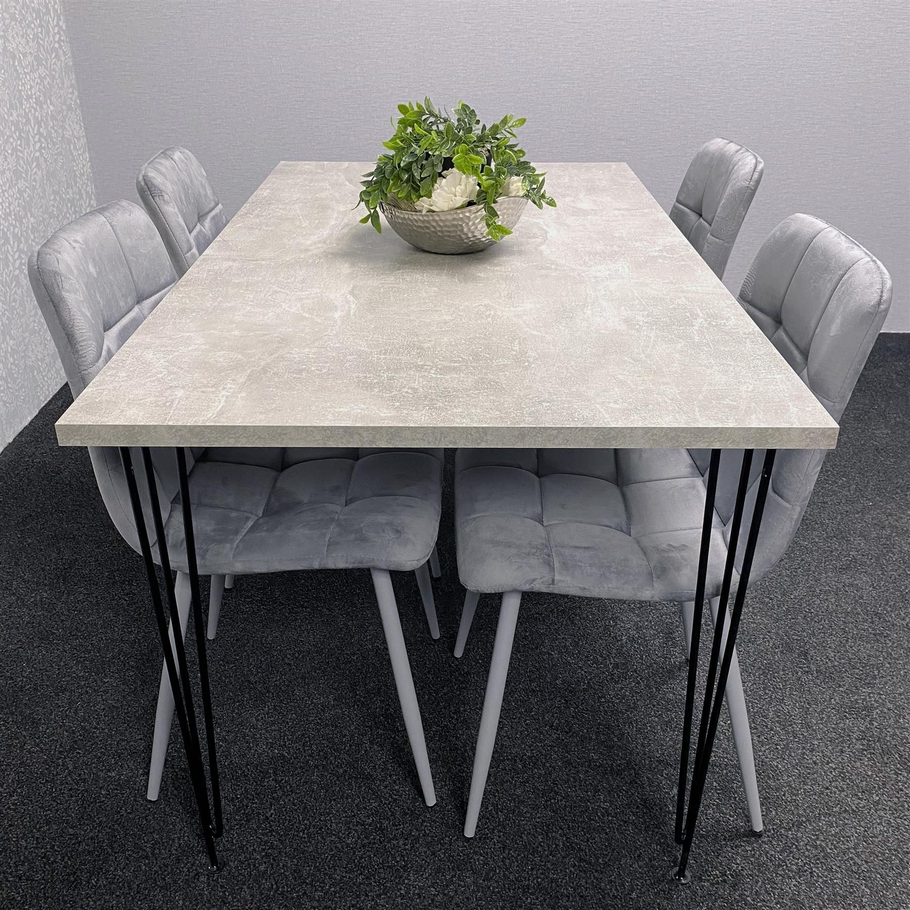 KOSY KOALA Dining Table With 4 Chairs Modern Grey Dining Table Set With 4 Grey Velvet Chairs Dining Room Furniture