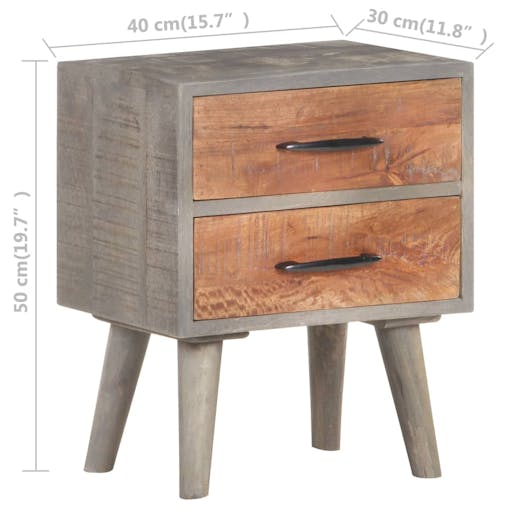 NNEVL Bedside Cabinet Grey 40x30x50 cm Solid Rough Mango Wood