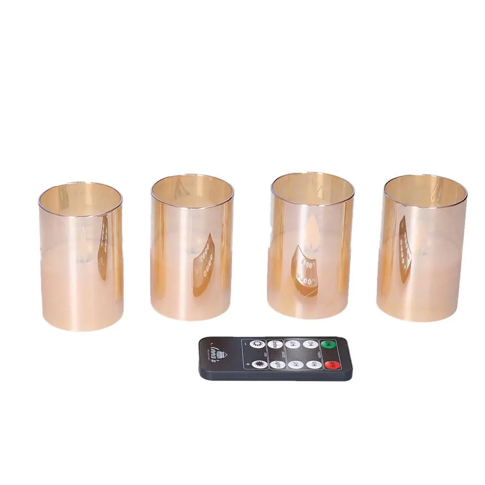 Anna's Collection LED kaarsen in glas -4x - oranje -oplaadstation