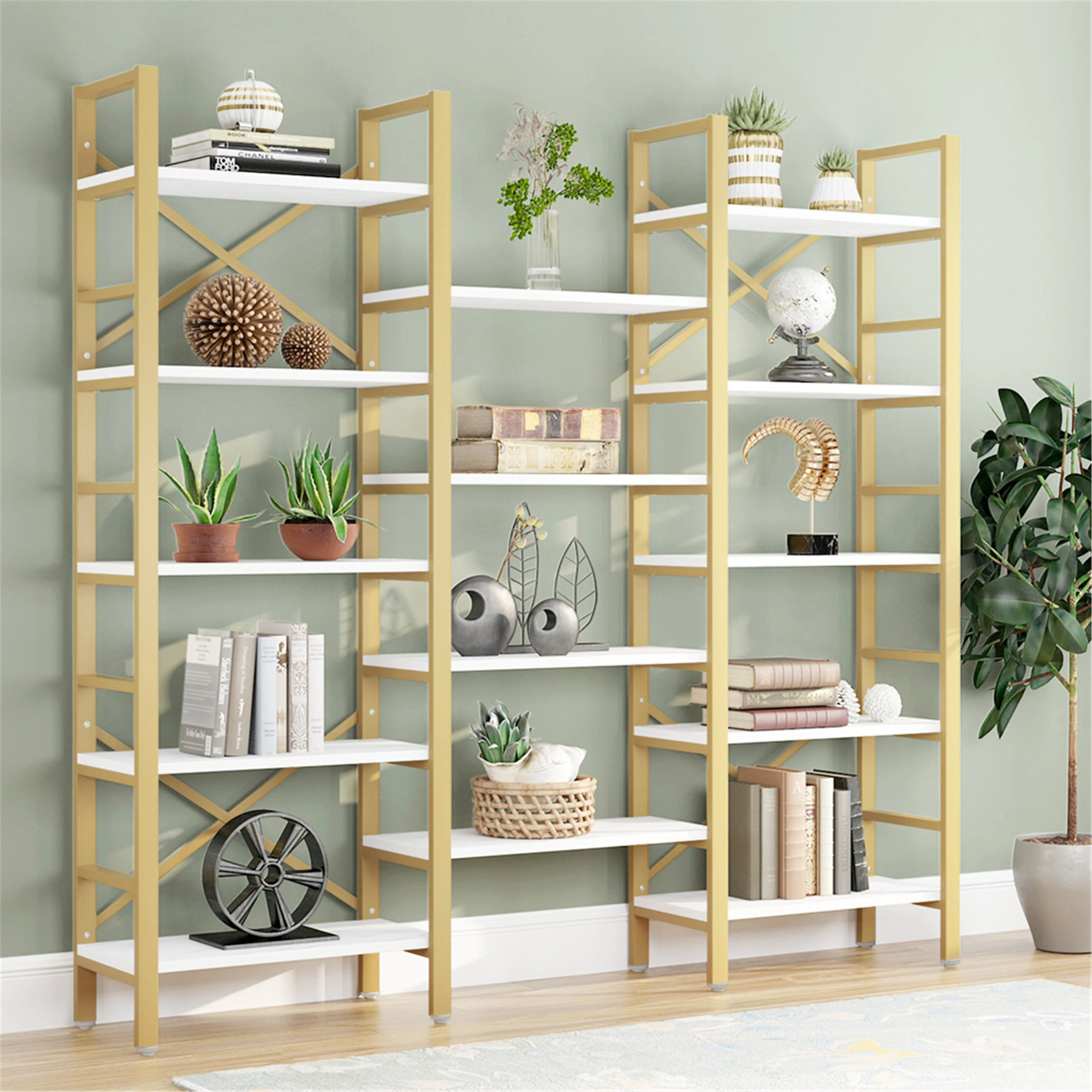Large Tripe Wide Open Bookshelf, 5-Tiers Display Shelf, Decorative Shelf