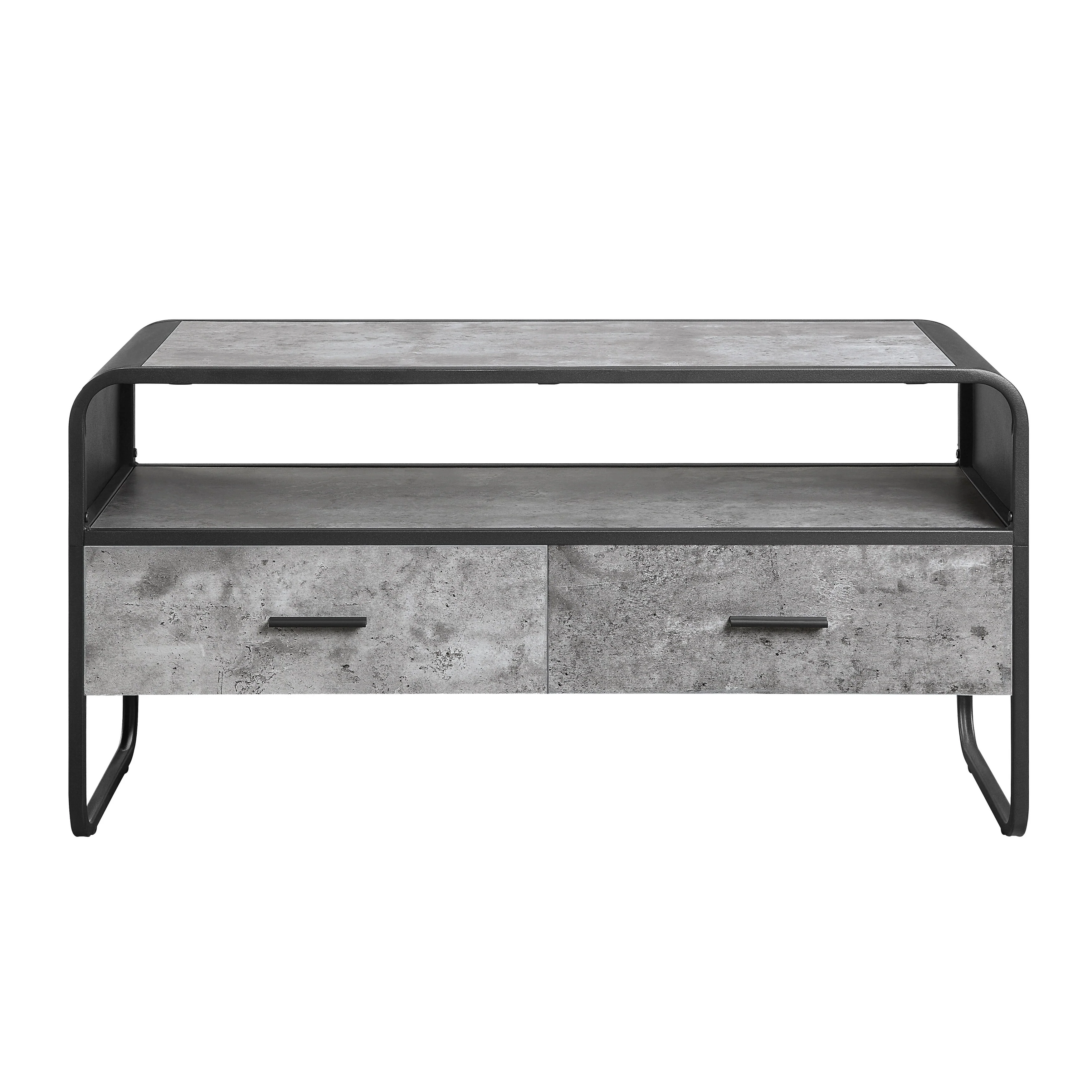39 TV Stand with Luxurious Faux Concrete Shelving and Drawers for TVs Up to 42