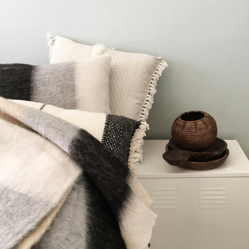 MOHAIR - Plaid noir 125x150