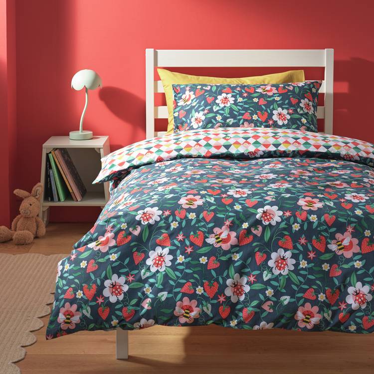 Habitat Strawberry Floral Blue Kids Bedding Set - Toddler