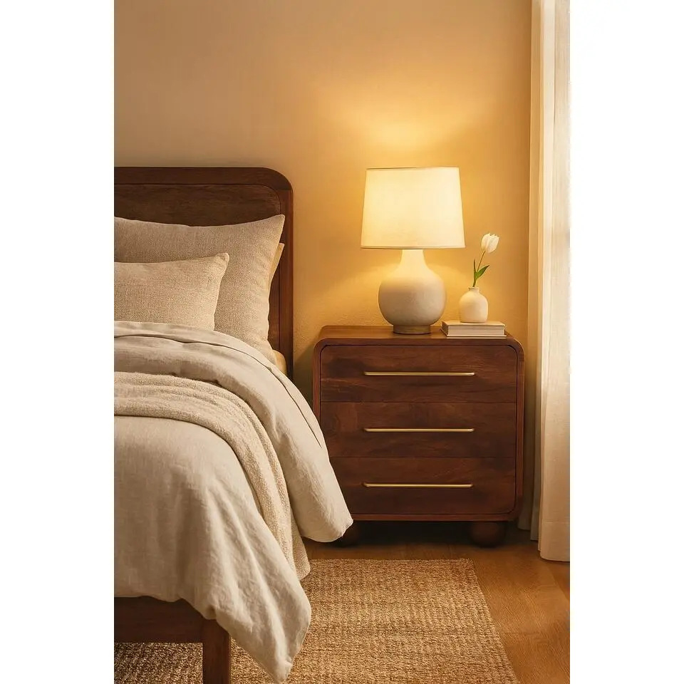 Artisan Furniture Massief Houten 3-Lades Rond Chest, Bruin