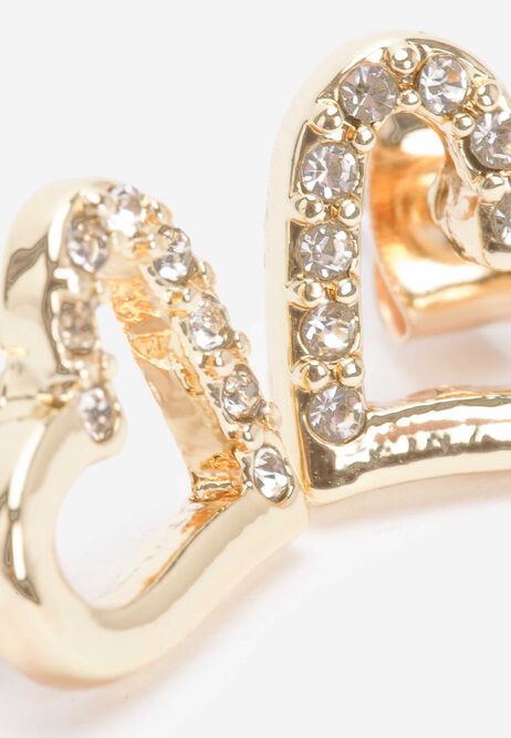 Womens Gold Diamante Heart Earrings