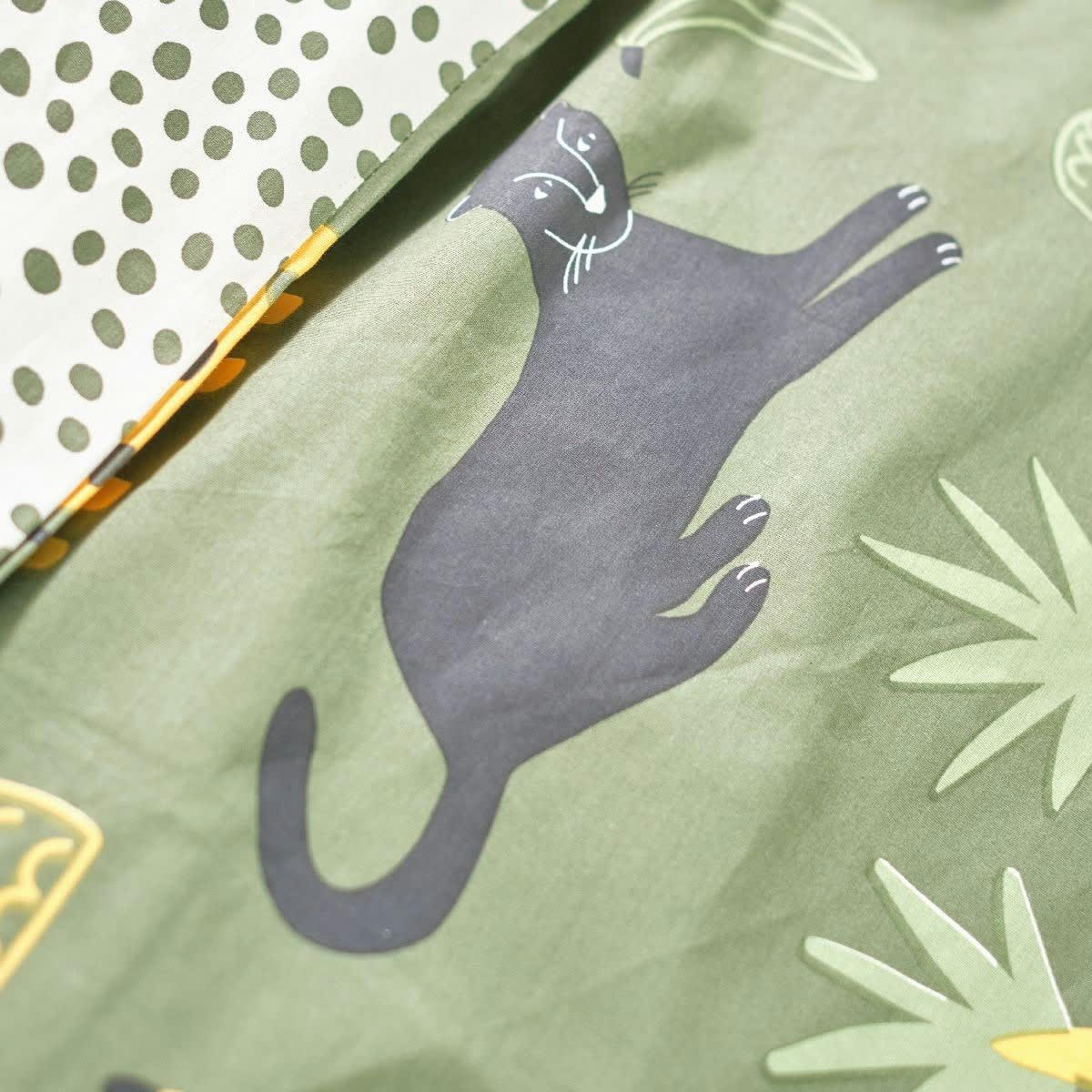 HAPPY KAKI - Parure de lit imprimé en coton beige 140x200