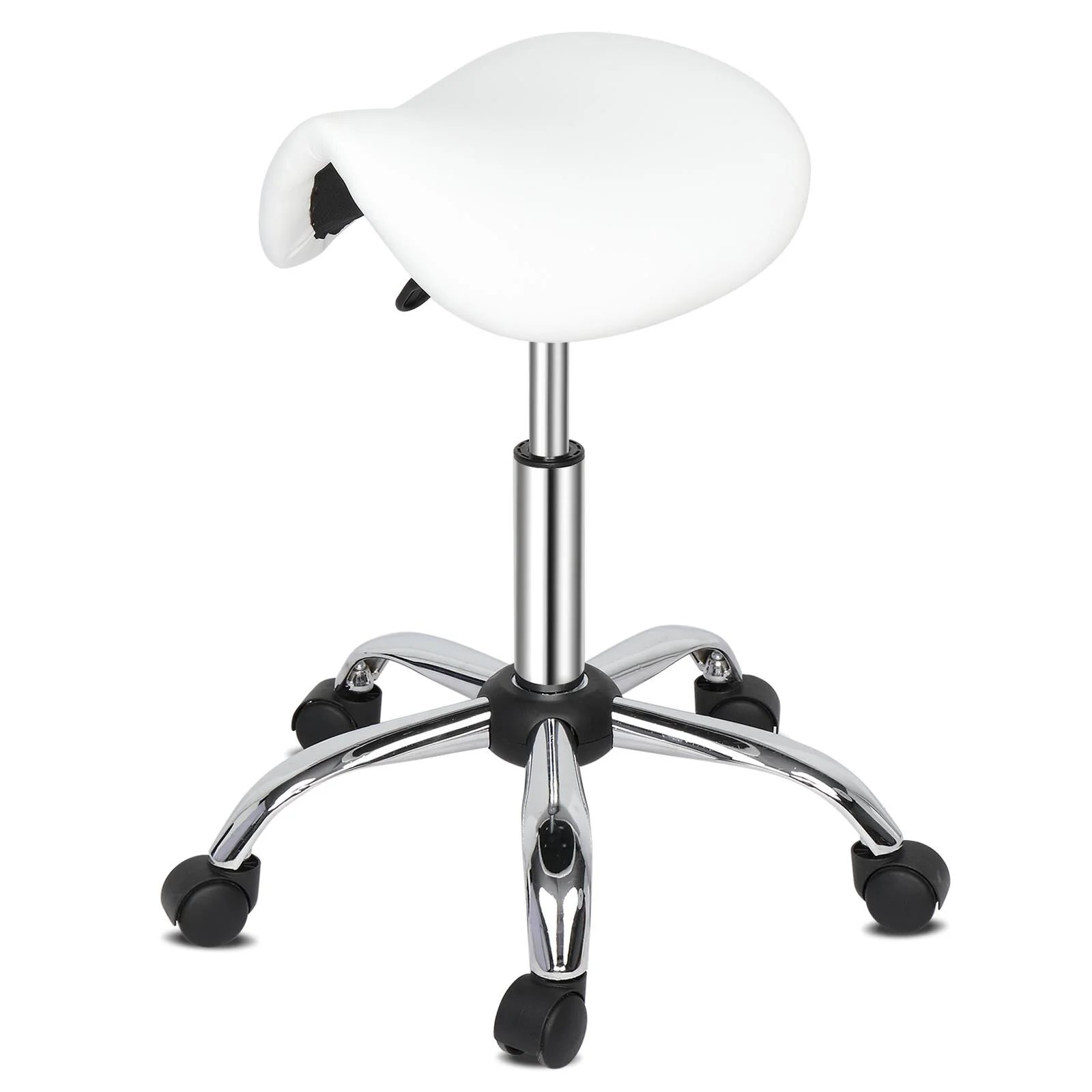 Adjustable Rolling Saddle Stool PU Leather Rolling Stool Salon Chair with Wheels