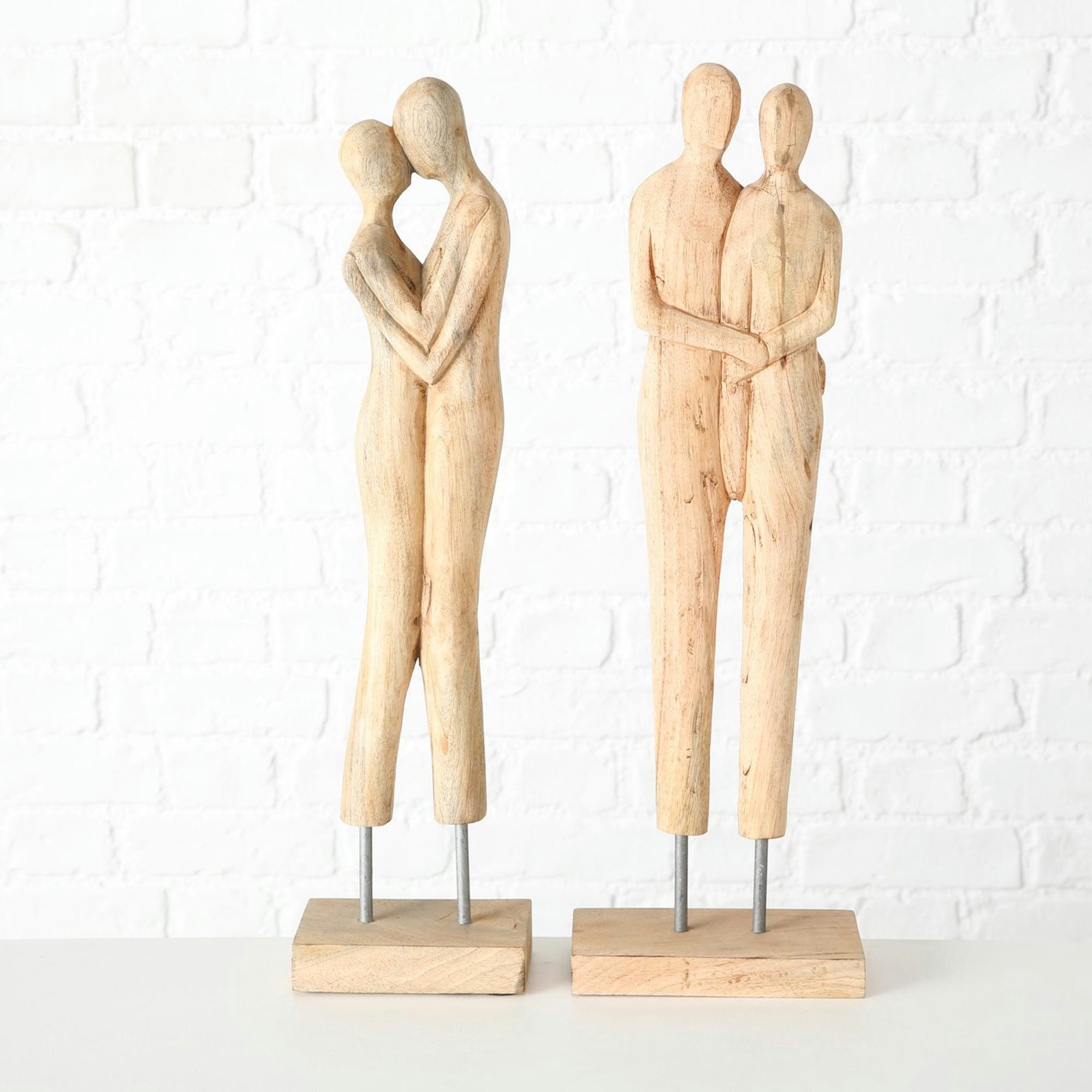 - Set de 2 figurines couple déco à poser en bois de manguier H56cm