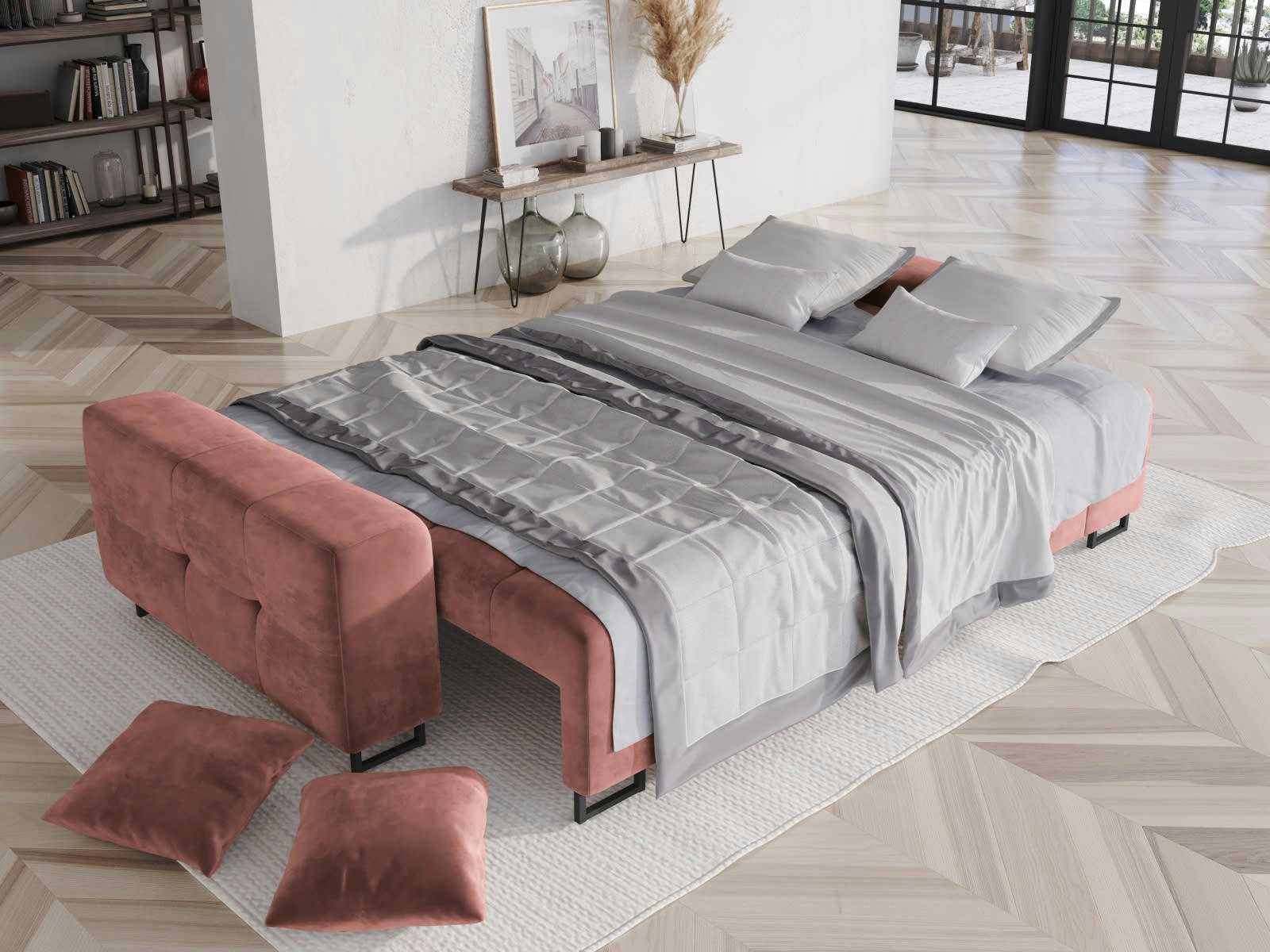 BYRON - Canapé 3 places en velours pink