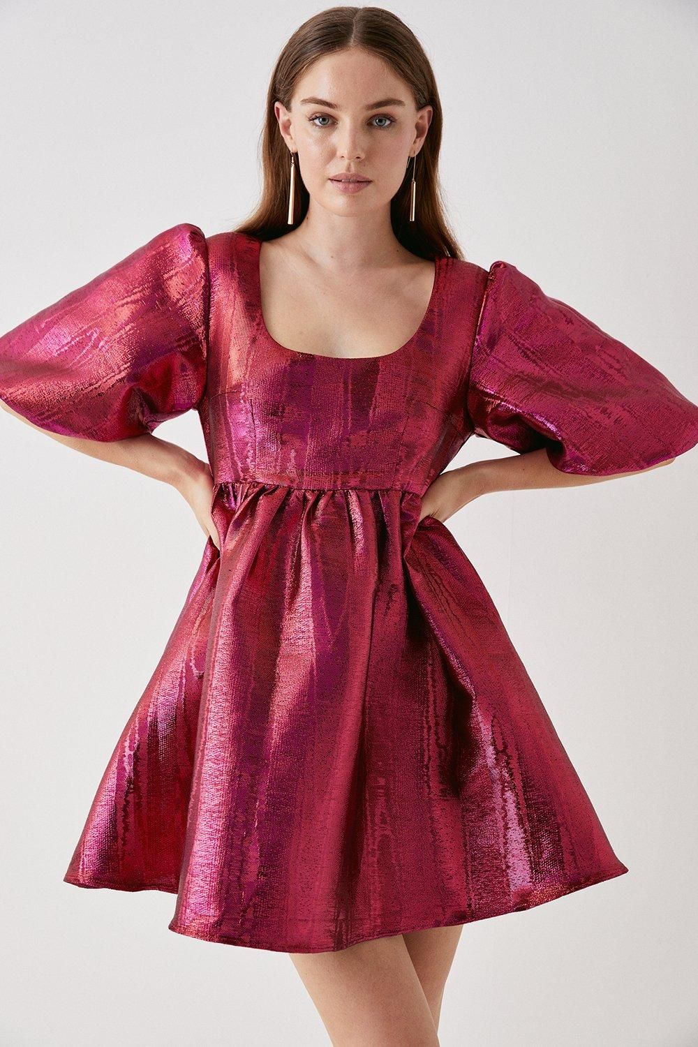 Debut London Debut London by Coast Puff Sleeve Metallic Jacquard Mini Dress