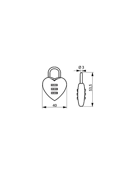 Cadenas à combinaison Fantasy Coeur, 3 chiffres, intérieur, anse acier - THIRARD