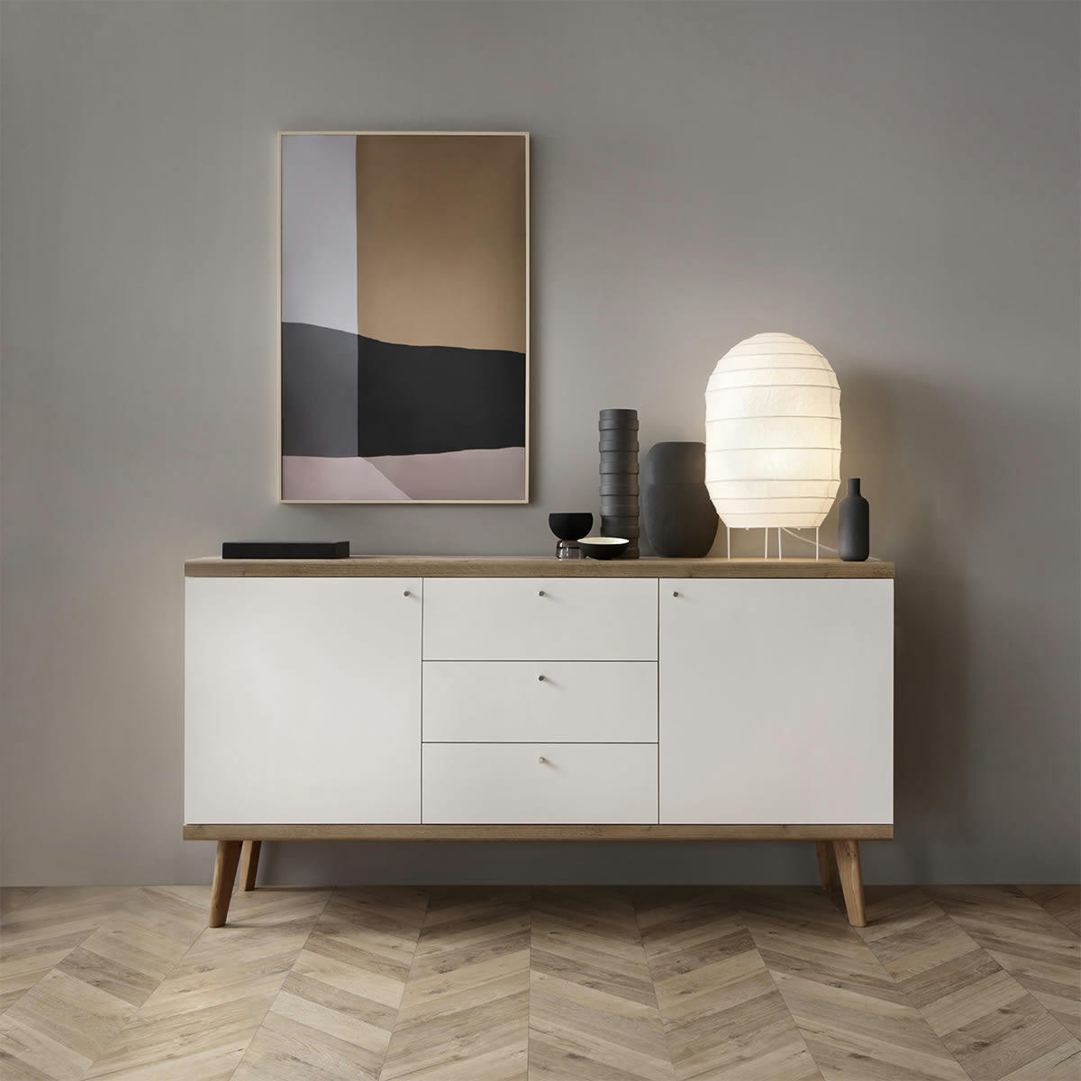 - Buffet 2 portes 3 tiroirs naturel et blanc