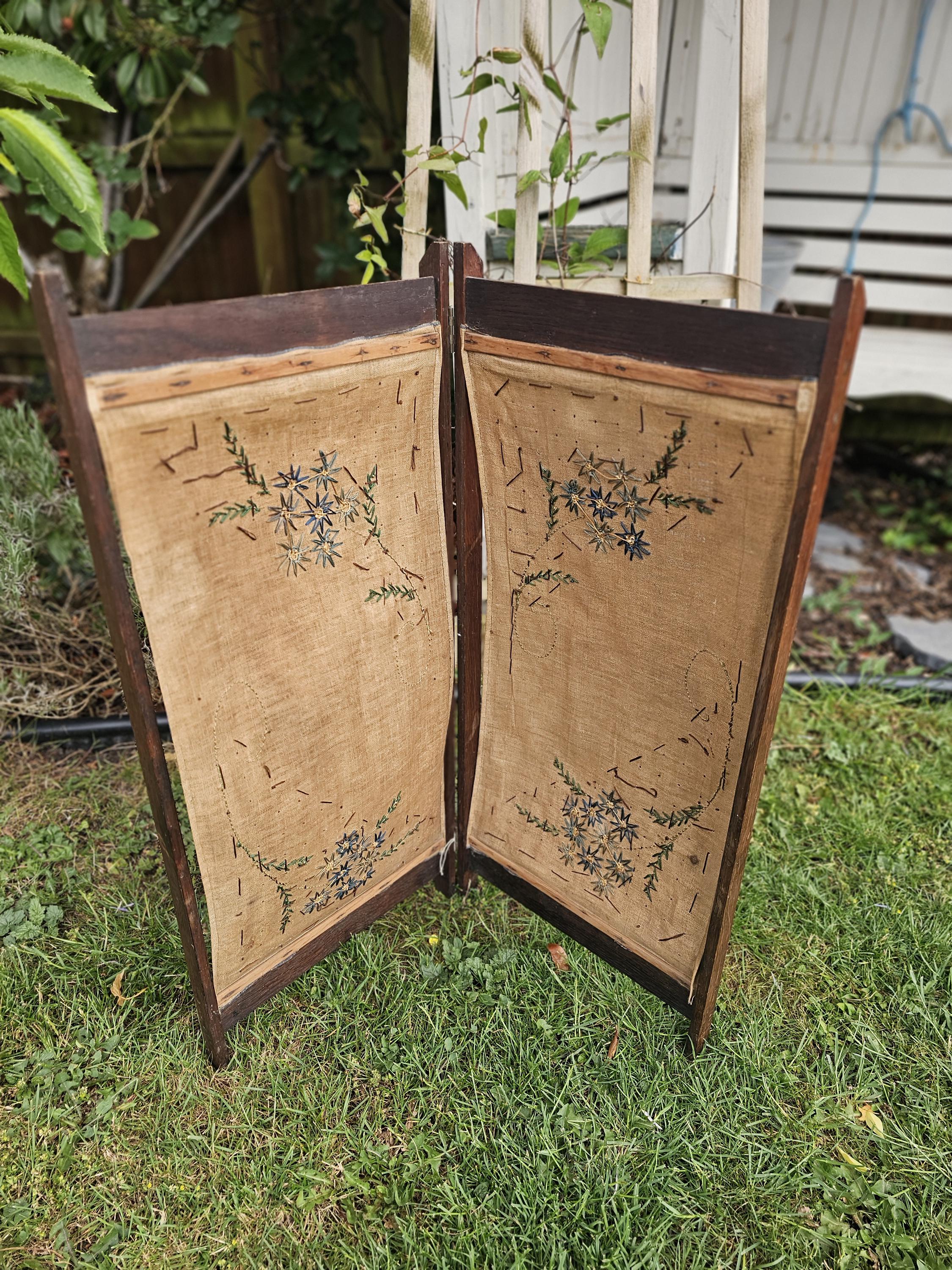 Stunning Early 20th Century Petite Fire Screen Fold Out Screen, Victorian Embroidered Furniture, Antique Home Decor