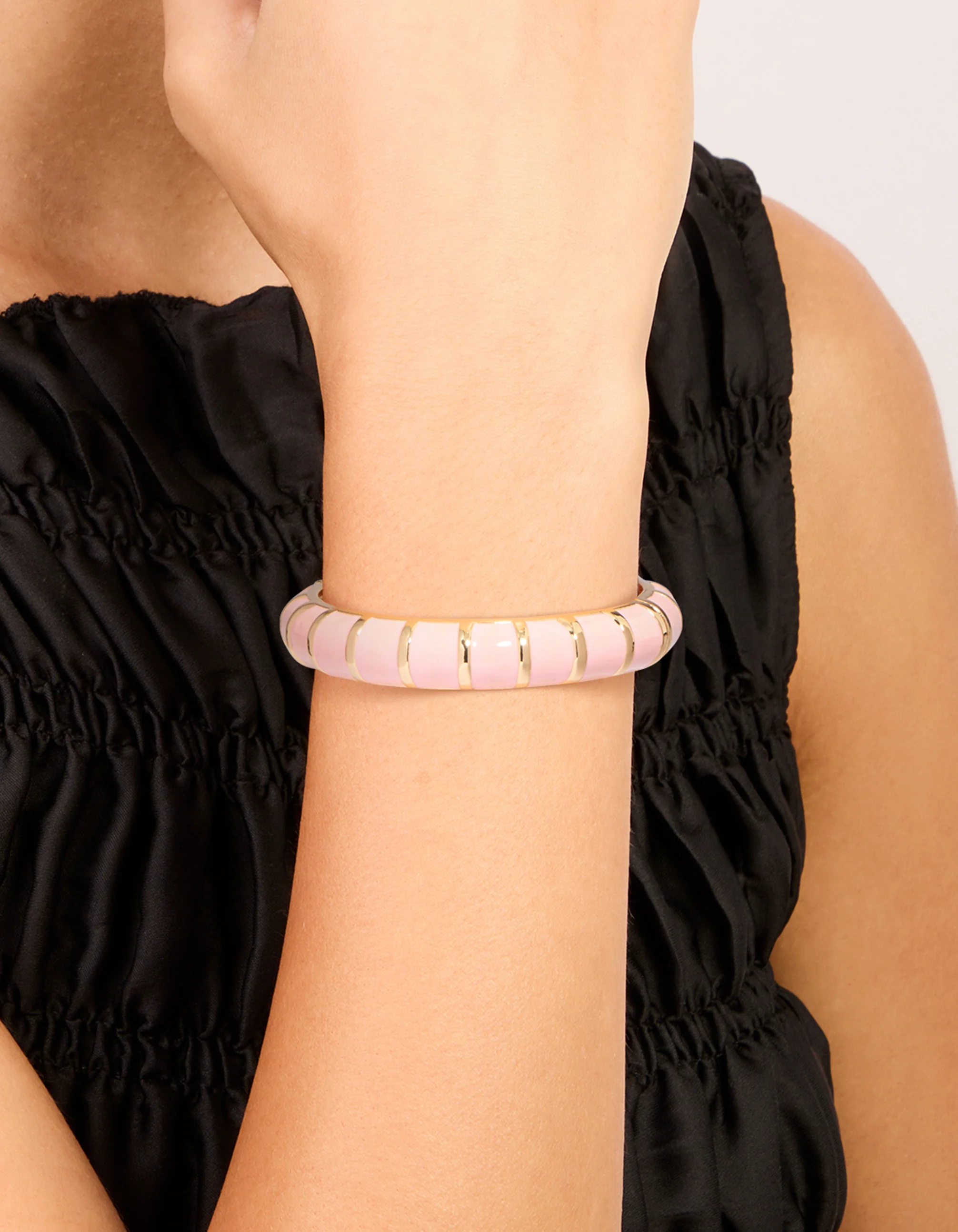 Gold Pink Enamel Stripe Bangle
