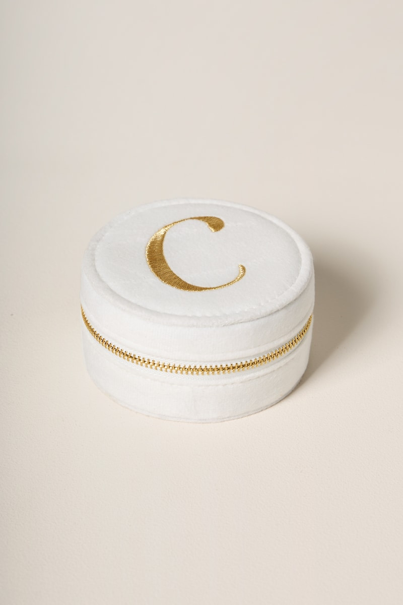 Ivory Round Initial Jewelry Box