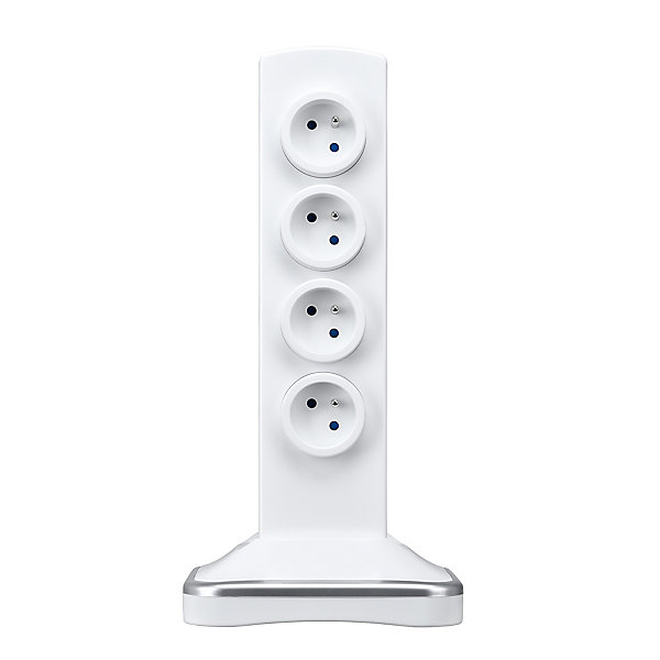 Multiprise 8 prises parafoudre sur socle USB 2m blanc
