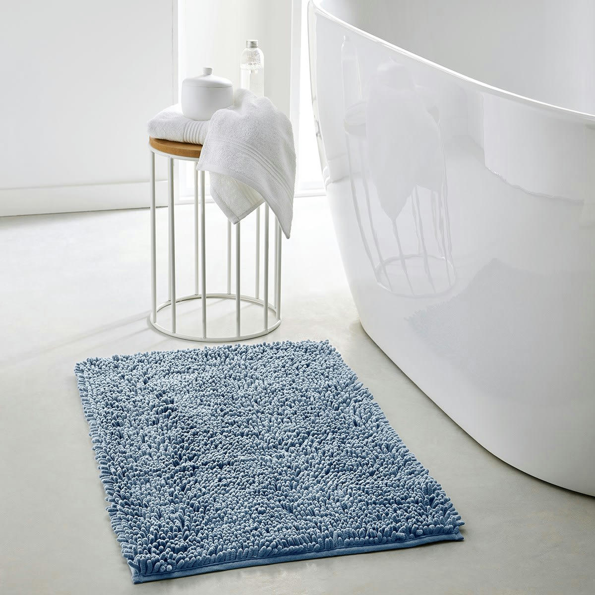 ESSENTIAL - Tapis de bain mèche uni en Polyester Bleu ardoise 50x80 cm