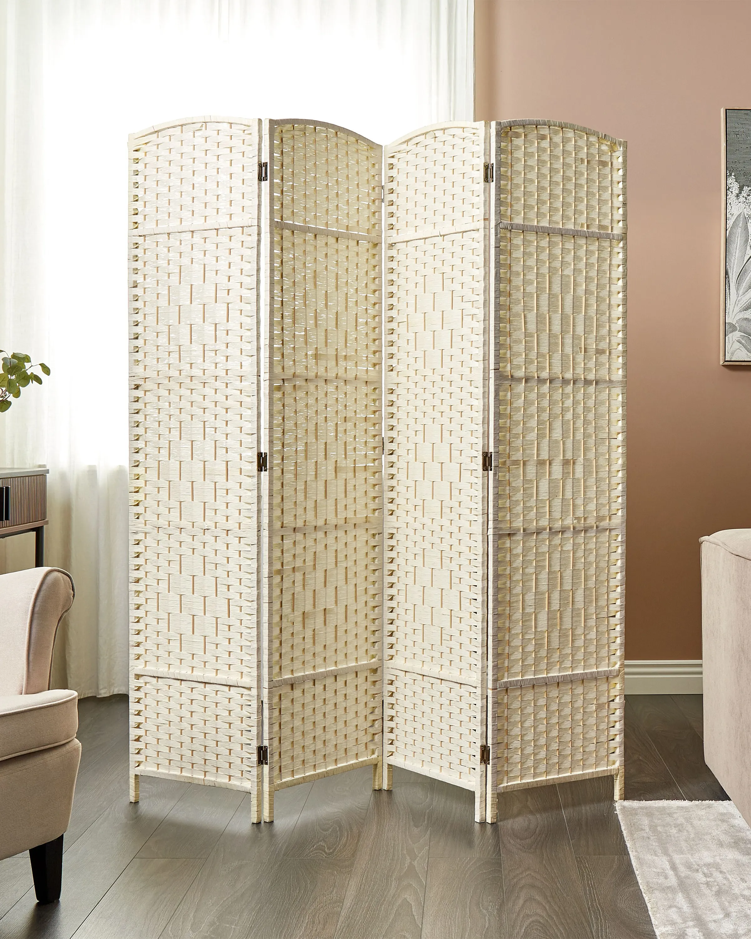 4 Panel Room Divider LAPPAGO Light Beige 163 cm 170 cm