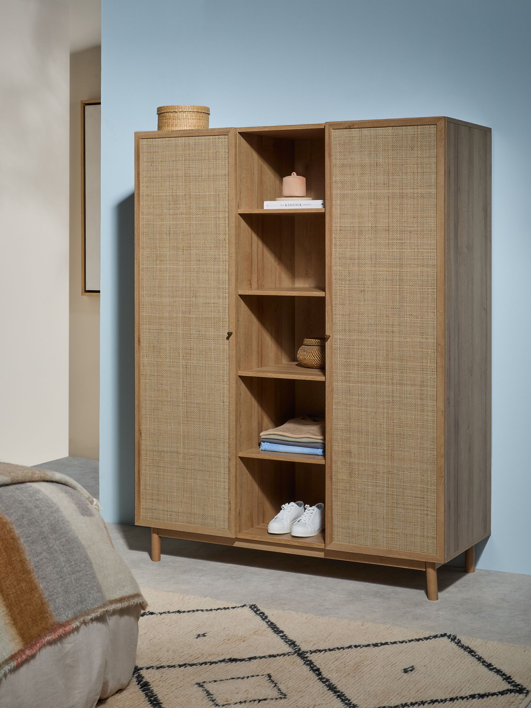 Pavia Rattan Triple Wardrobe in Oak Effect