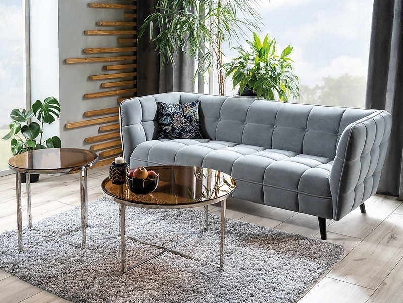Sofa trzyosobowa Castello 3 welurowa pikowana szara