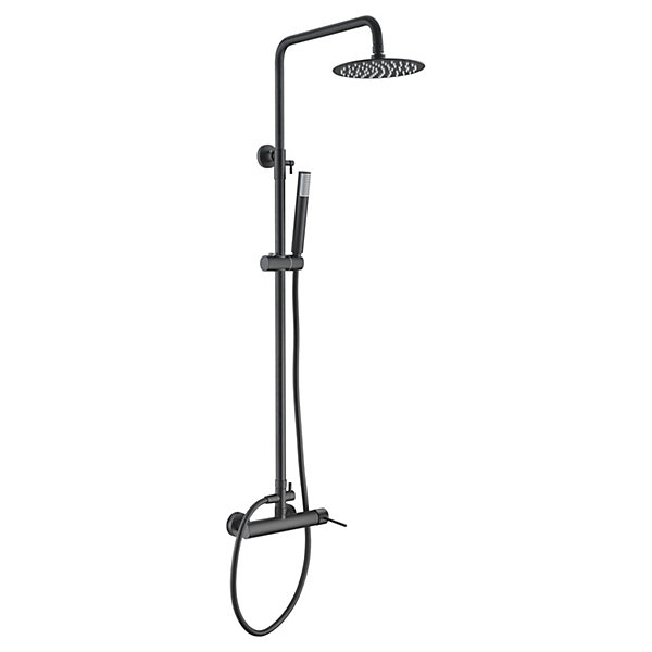 Colonne de douche noire mat en acier et laiton avec flexible PVC et pommeau anticalcaire
