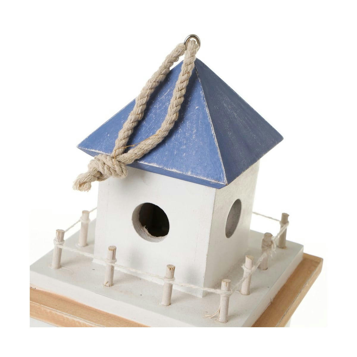 - Lanterne en bois bleu et blanc bord de mer 13x13x30cm